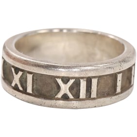 TIFFANY & CO .925 Sterling Silver 1995 "Roman Numerals" Ring Size 4.5 , 3/4 in. x 1/4 in.
