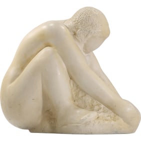 VINCENT GLINSKY, CROUCHING NUDE, CAST HARD COMPOSITION SCULPTURE 11 in. length