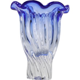 Shannon Crystal “Designs Of Ireland” Cobalt Blue Ruffle Top Vase Hand Blown 9 in. height