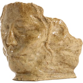 Art Pottery Glazed Sculpture of a Face, Artist Signed on Base 7.5 in. height x 9 in. wide