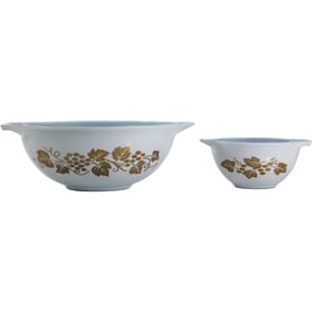 2 vintage Pyrex "Golden Grapes" Chip and Dip set, also known as Cinderella bowls