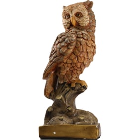 Vintage 1974 Jaru Chalkware OWL Figural Sculpture in Original Finish 15 in. height x 6 in. wide