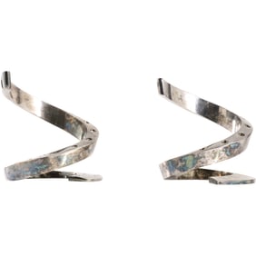 1970s 2 Dansk Designs Scandinavian Modern Spiral Swirl Silver Plate Candle Holders by Bertil Vallien