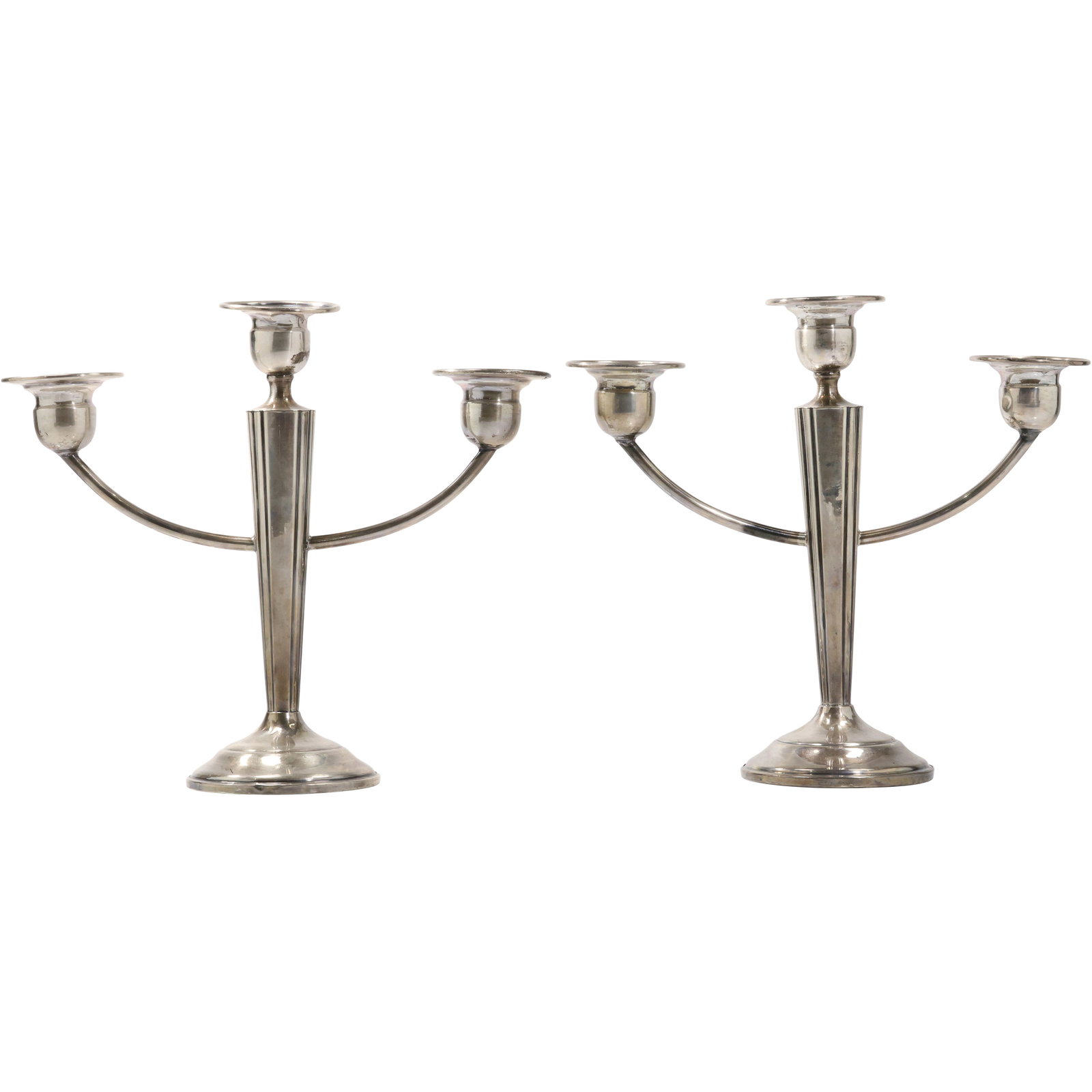 Pair Sterling Silver Weighted Triple Light Candelabras. 8 in. height x 9 in. wide (1 of 16)