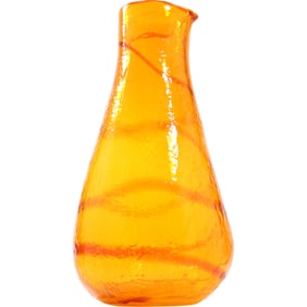 HANDMADE TANGERINE AMBERINA BLENKO Retro Hand Held Art Glass Pitcher 12 in. height