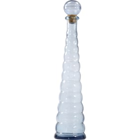 Empoli Genie Bottle 1960s Light Blue Glass with Stopper, 17 inches height x 5 in. wide
