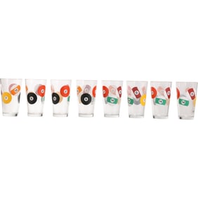 Set 8 Luminarc Pool Parlor Billiard Balls Pint Beer Drinking Glasses - Billard Barware