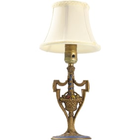 Circa 1920's Cast Iron ART DECO Boudoir Lamp, Basket of Flowers, Silk Shade, Original Patina