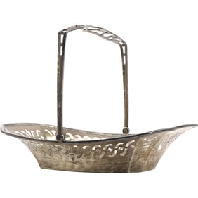 Sterling Silver 2.8 troy oz. Handled Basket with Reticulated Border 5 in. height x 7 in. length