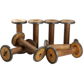8 Large Vintage Wood Industrial Textile Bobbin Spools 11.5 inches length x 6 in. wide