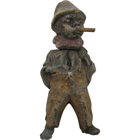Antique Austrian Nodder Boy Smoking in Cast Metal Spelter 4 in. x 2.5 in.