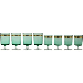 Set 8 Luminarc France Green and Gold-Rimmed Stemmed Glasses in 2 Sizes
