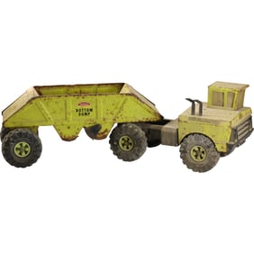 VINTAGE MIGHTY TONKA LIME GREEN BOTTOM DUMP TRUCK CATERPILLAR CONSTRUCTION TOY