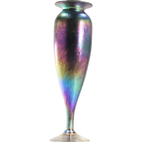 Joe Mattson Signed Purple Iridescent Studio Art Glass Vase 13.5 inches height x 5 inches