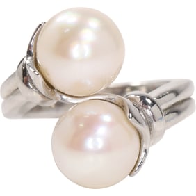 marked BBJ .925 Sterling Silver Freshwater Cultured Pearls Crossover Ring Size 6
