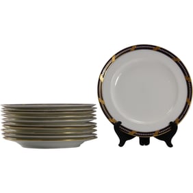 Set 11 Antique MINTON Fine Porcelain Dinner Plates with Cobalt Gold Rims 11 in. dia., Some Flaws