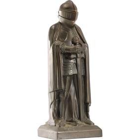 Vintage Metal Knight in Armor Standing Figure Table Top Lighter 8 inches height x 3.5 in. wide