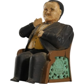 Cast Iron "Tammany" Figural Mechanical Bank, The Book of Knowledge, Original Paint 6 in.