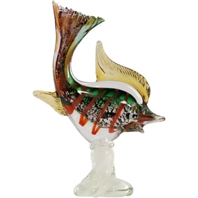 Quality Multi Colors Murano Art Glass Tropical Fish Sculpture 13.5 in. height
