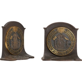 Vintage Cast Iron Bookends with Bronze Plaques Columbia University in the City of New York