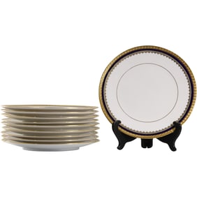 Set 10 Antique SPODE COPELAND'S Fine Porcelain Dinner Plates with Cobalt Gold Rims 10 in. dia