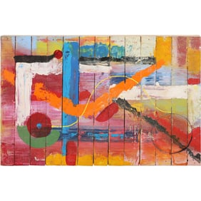 20th C. Colorful Abstract on a Wood Panel 19 in. x 12 in.