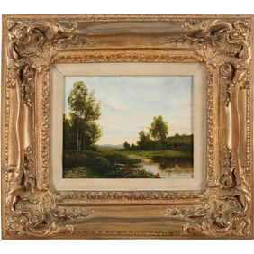 Quality 20th C. Oil on Canvas Painting Landscape with Stream, Quality Framing