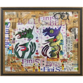 Wayne Cunningham, American Collage Mixed Media with Abstract Animal Figures, Framed