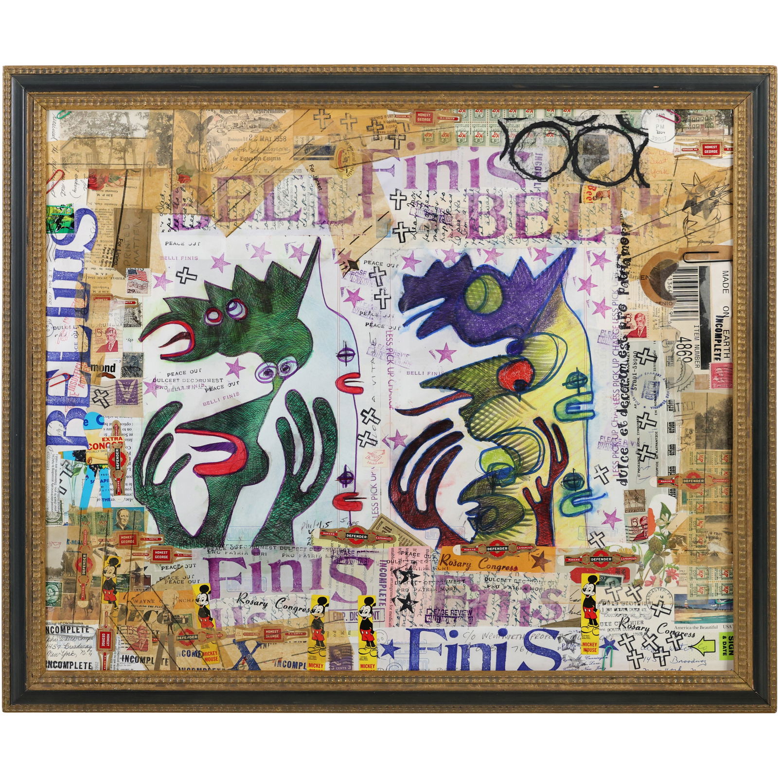 Wayne Cunningham, American Collage Mixed Media with Abstract Animal Figures, Framed (1 of 14)