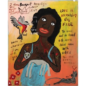 SAMO / Jean Michel Basquiat, attributed to, "Brooklyn Last King Basquiat" Oil Painting on Canvas