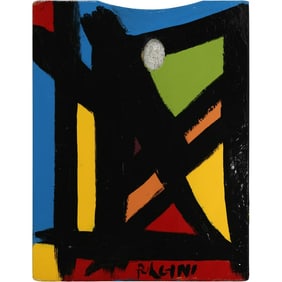 Thomas Pulgini, American, Pop-Art Abstract Oil on Artist's Pallet Board Painting Lines on Color