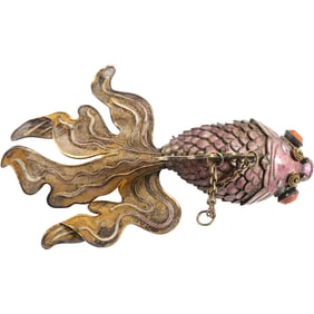 Sterling Silver and Enamel 98 grams  Large Size FISH Mechanical Movable 6.5 in. length