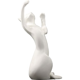 Royal Doulton "Shadow Play" White Porcelain Cat Figure 10.5 in. height