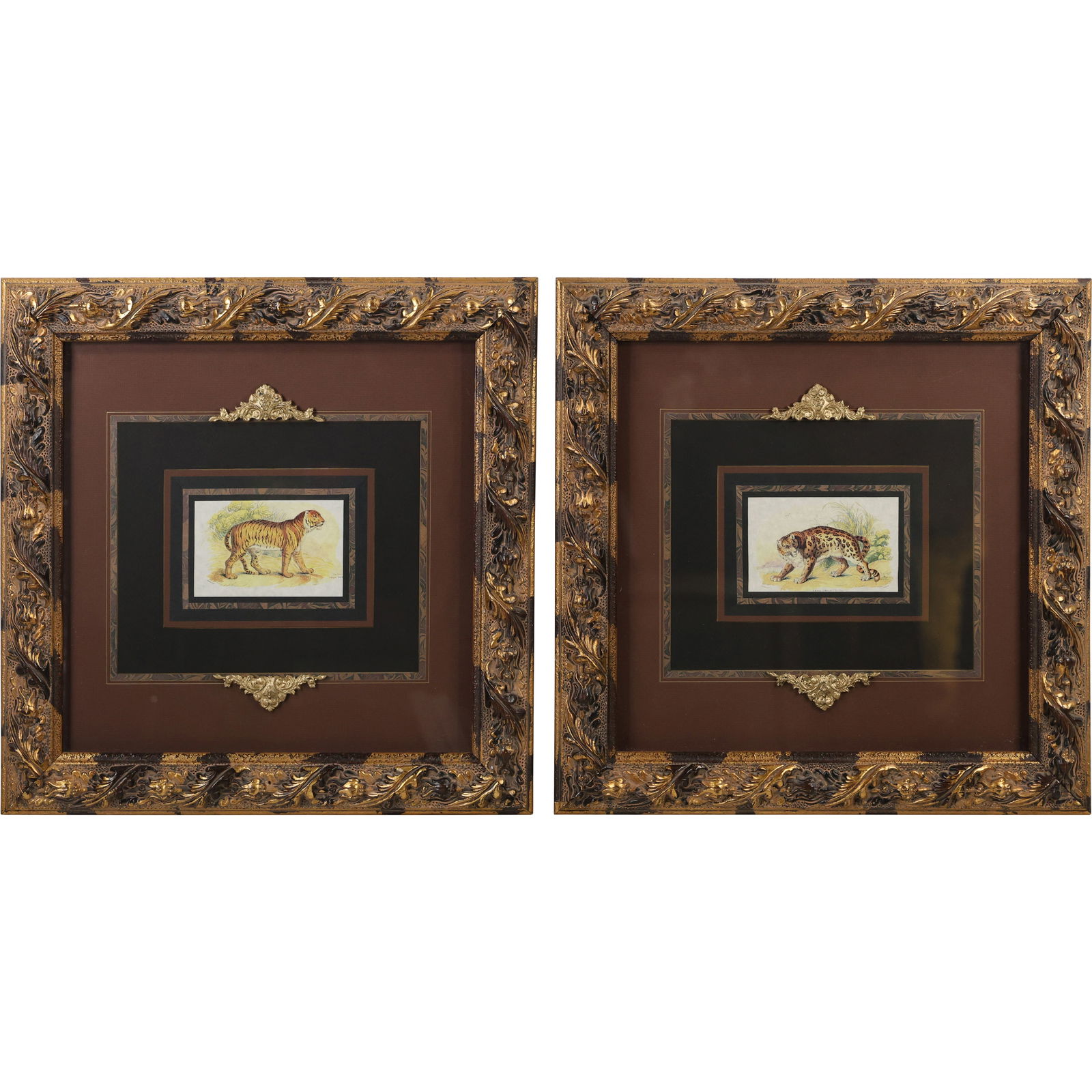 2 Superb Gallery Framed Prints Snow Leopard and Tiger, Label on Verso (1 of 16)