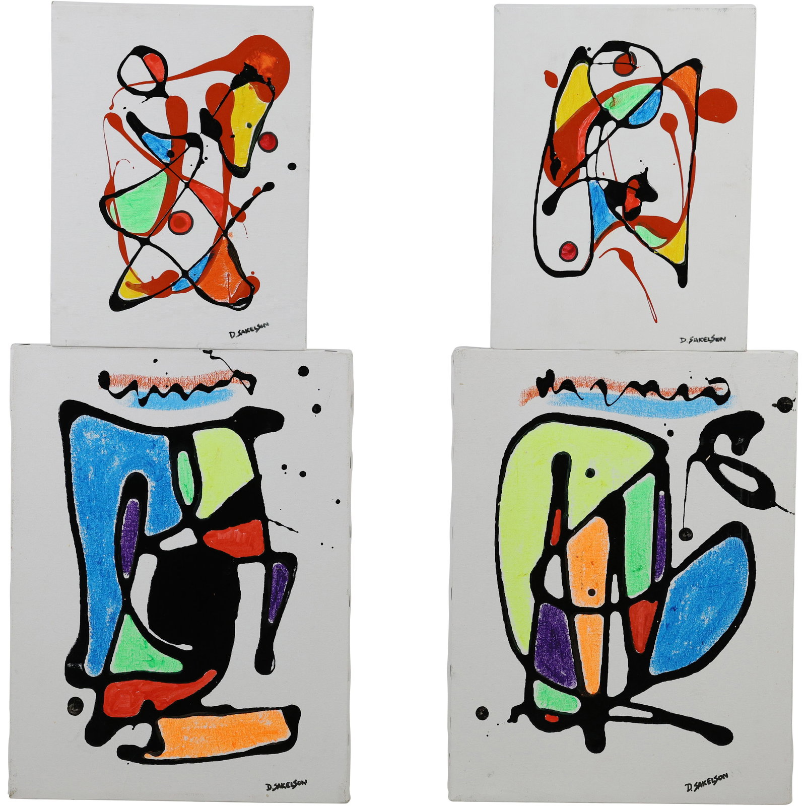 4 Dennis Sakelson, 20th C. American, Colorful Abstract Oil on Canvas Paintings (1 of 12)