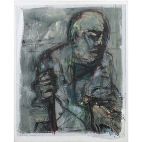 Quality French School Mixed Media Abstract Portrait on Paper Mounted on Canvas 30.5 in. x 24 in.