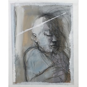 Quality French School Mixed Media Abstract Portrait on Paper Mounted on Canvas 31 in. x 24.5 in.