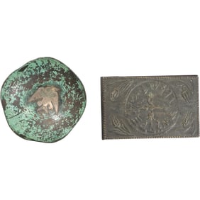 [2] Graziella Laffi Bronze Dish with Sterling Silver Bird & Bronze Israel Bi-Fold Passport Holder