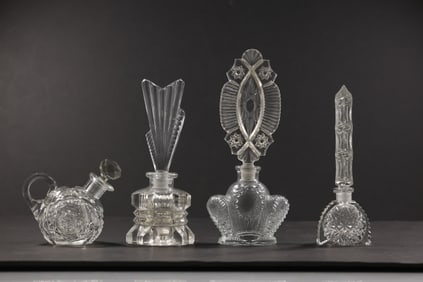 4 Assorted Vintage Art Deco Crystal Glass Perfume Bottles - Various Styles - See Pictures