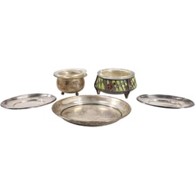 Estate Grouping 5 Assorted Sterling Silver 130 grams: 3 Dishes and 2 Master Salts - See Pictures