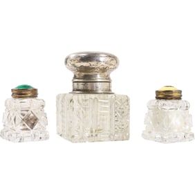 3 Sterling Silver Tops Cut Glass Dresser Jar and 2 with Enameling on Tops Norway .925