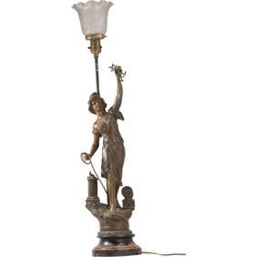 AFTER ERNEST RANCOULET (FRENCH, 1870-1915) - WOMAN FIGURE SPELTER SCULPTURE LAMP