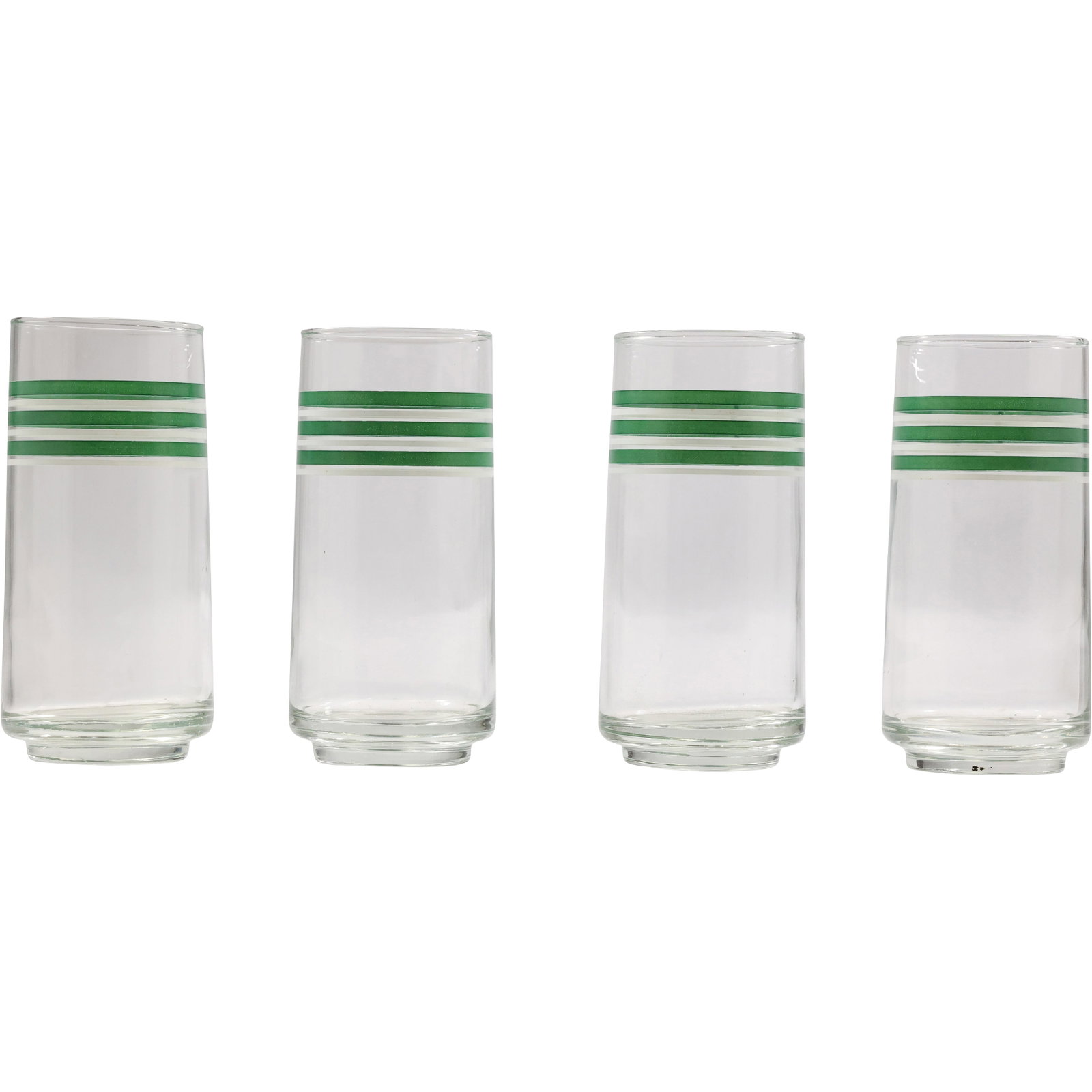Set 4 Green and White Stripes Tall Drinkware Highball Glasses - Barware: Set 4 Green and White Stripes Tall Drinkware Highball Glasses - Barware. size: 6h x 3.5w