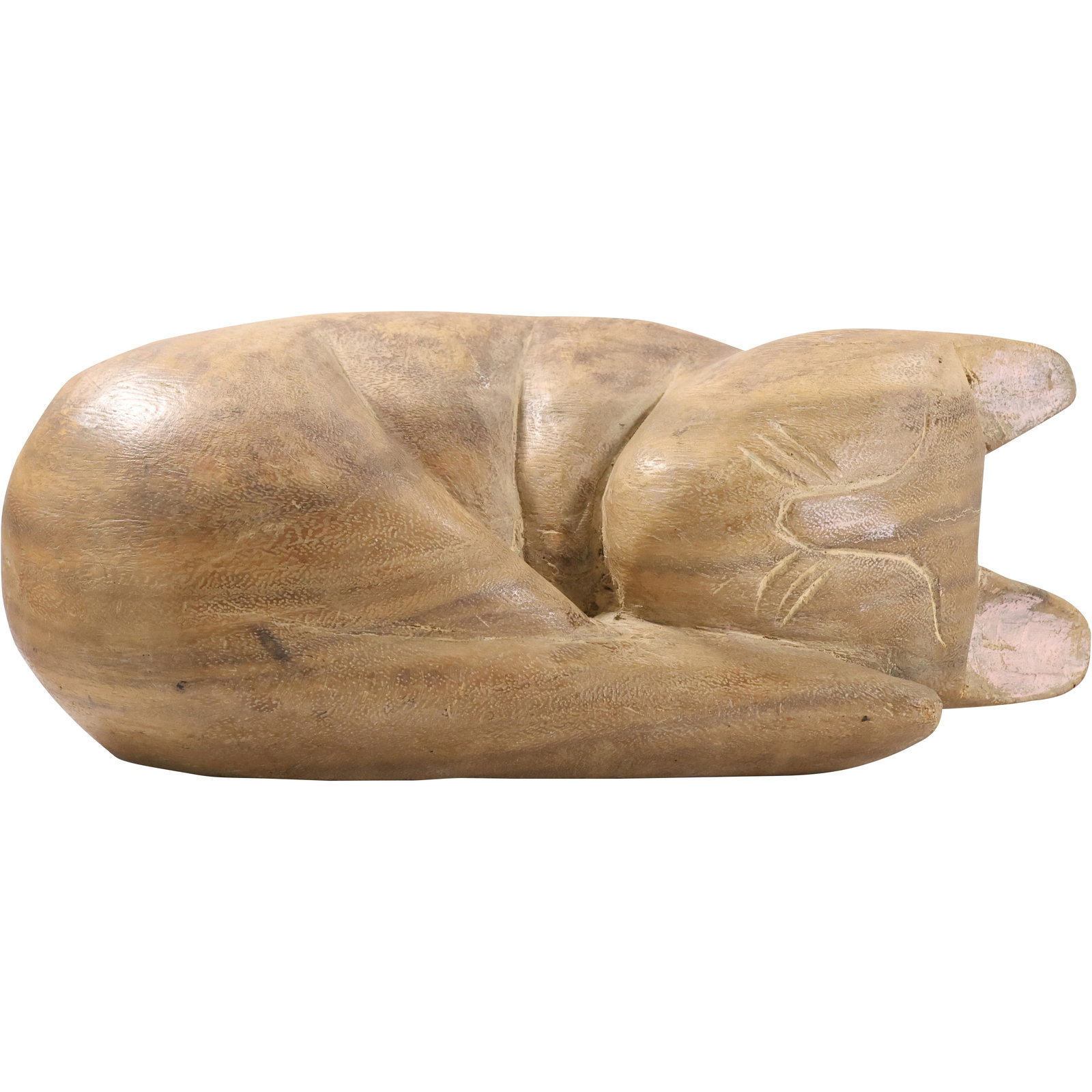 Sleeping Cat Carved Wood Figural Sculpture 5.5 in. height x 13 in. length: Sleeping Cat Carved Wood Figural Sculpture 5.5 in. height x 13 in. length. size: 5.5h x 13w