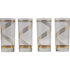 Set 4 Libbey Gold Spiral Highball Glasses Barware
