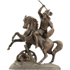 19th C. Cast Metal Spelter Auguste Moreau (1834-1917). Sculpture Viking Warrior on Horseback