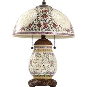 Jingdezhen Chinese porcelain ceramic table lamp with Ornate Reticulated Shade and Base