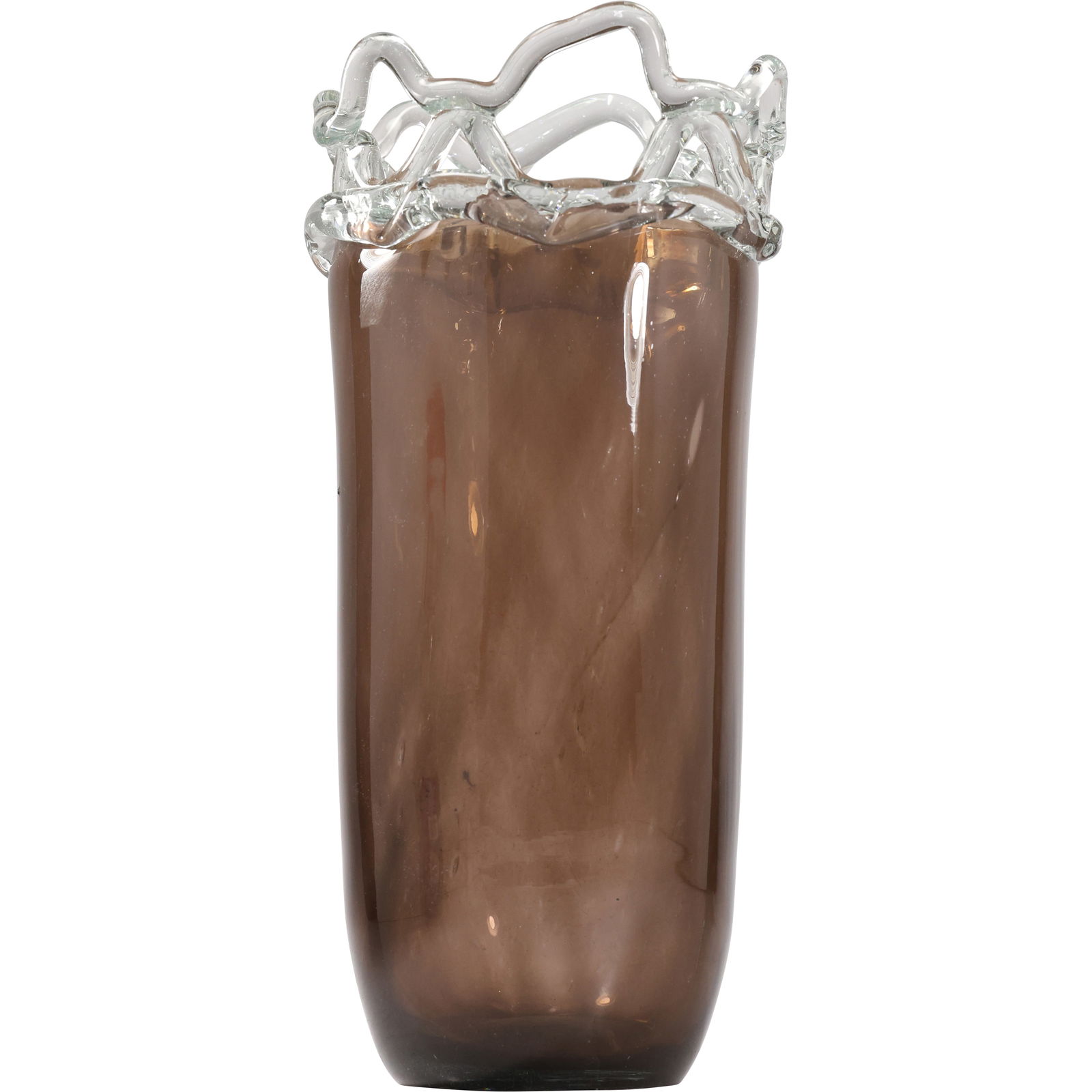 LARGE VINTAGE PURPLE ART GLASS STATEMENT VASE W/ LATTICE WOVEN TOP 16 in. height (1 of 12)