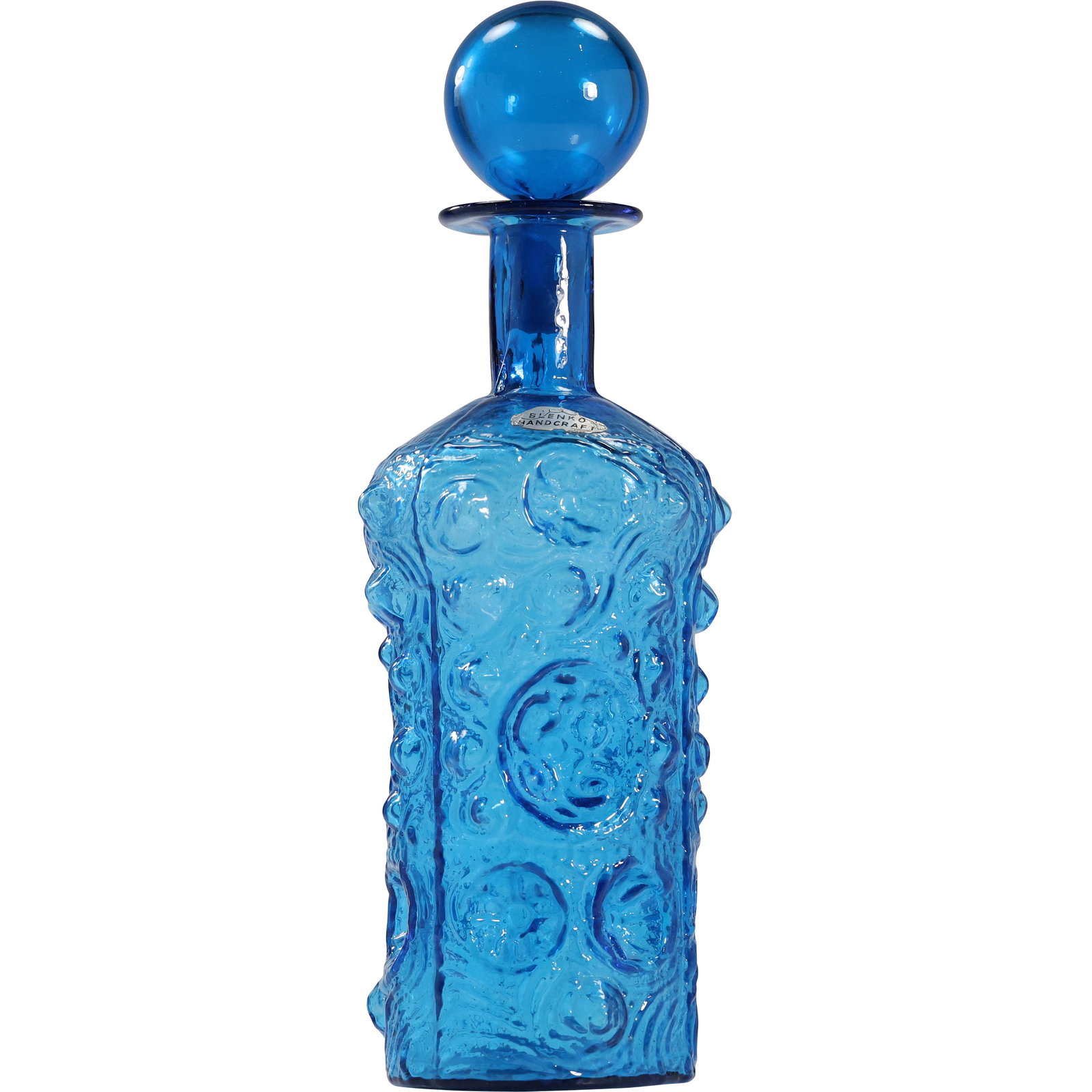Blenko By Joel Myers Blue Textured Decanter with Stopper, Original Label (1 of 16)