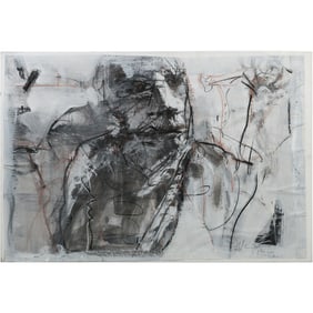 Quality French School Mixed Media Abstract Portrait on Paper Mounted on Canvas 35 in. x 24 in.